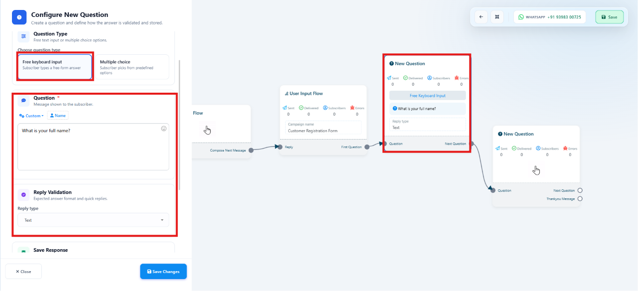 Configure New Question panel showing Multiple Choice selected, with answer options listed