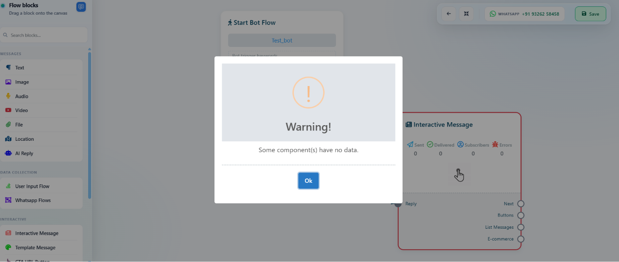 Warning dialog: Some component(s) have no data
