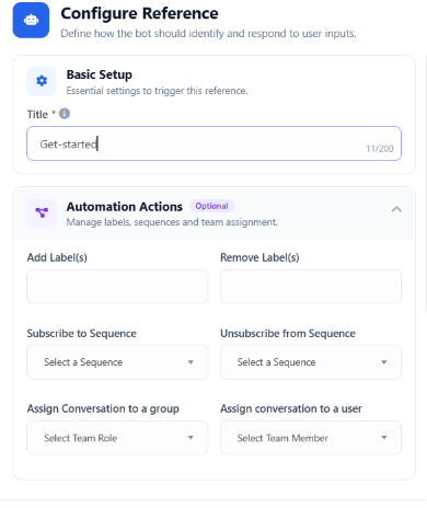 Configure Reference panel for the Get-started action button