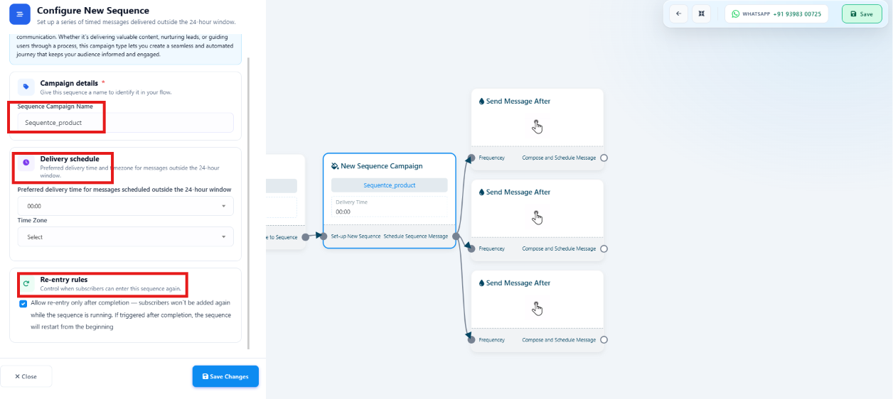 Configuring a new Follow-up Sequence with its delivery schedule