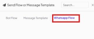 Send Flow or Message Template panel with the WhatsApp Flow tab highlighted, next to Bot Flow and Message Template