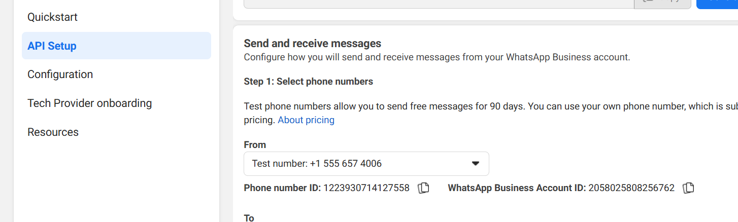 Phone Number ID and WABA ID in the dashboard